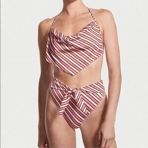 VICTORIA'S SECRET Tie-Front High-Rise Cheeky Bikini Striped Size S/M